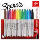 PERMANENT MARKERS, SHARPIE, FINE TIP, ASSORTED COLORS, 12/CT THUMBNAIL